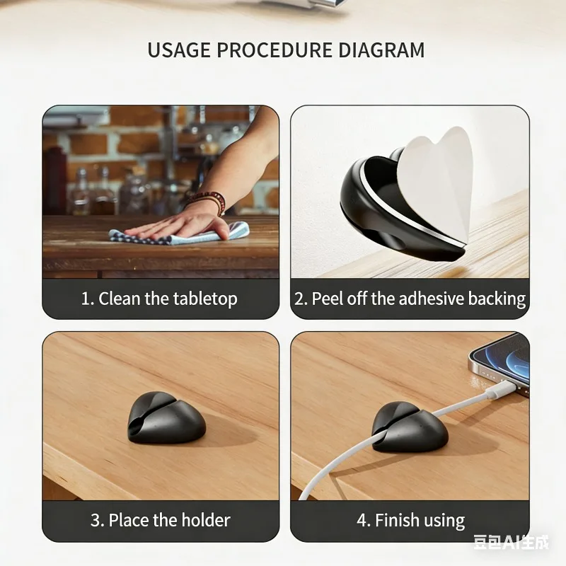 2PCS Self-Adhesive Heart-Shaped Cable Organizer,Phone Charging Line Holder,for Desks, Nightstands,Offices.3-hole design thumbnail 5