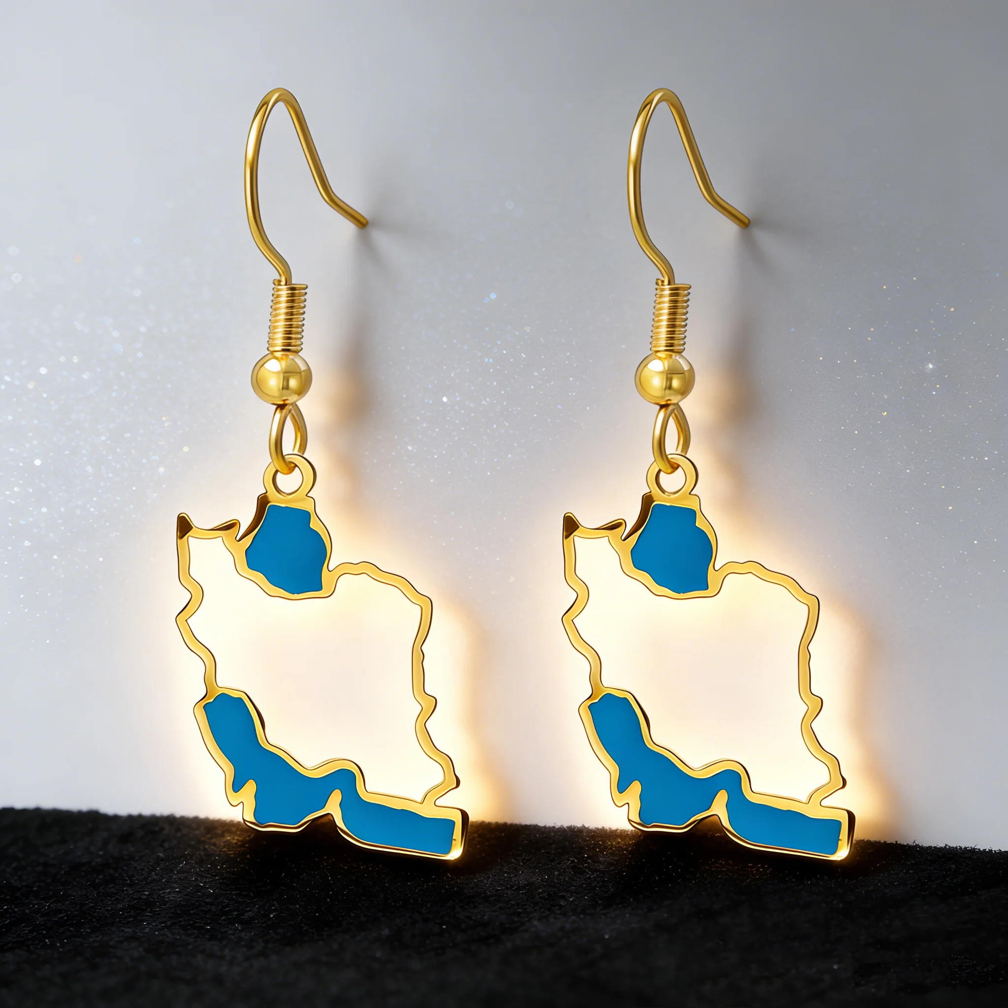 Custom Iran Map Caspian Sea Persian Gulf Earrings Stainless Steel Enamel Geometric Earrings Non Fading Persian Cultural Jewelry