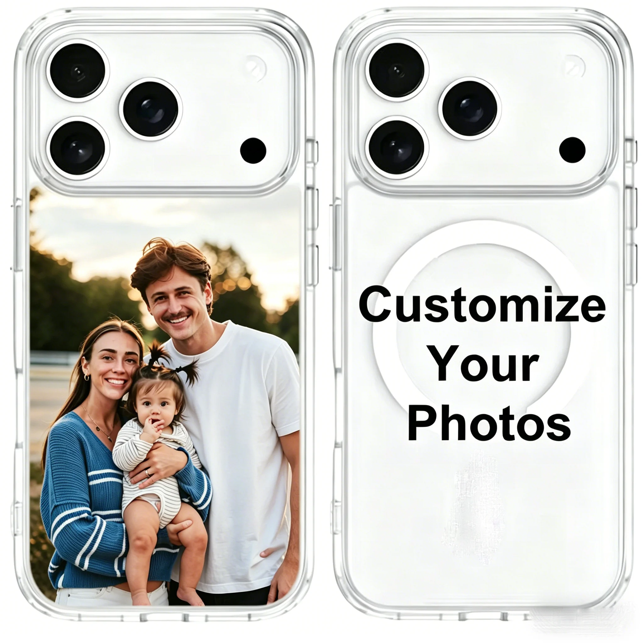 Custom Magnetic Case for iPhone 17 Pro Max 16 15 14 Plus 12 13 Mini 17Air XR SE X XS Transparent Case