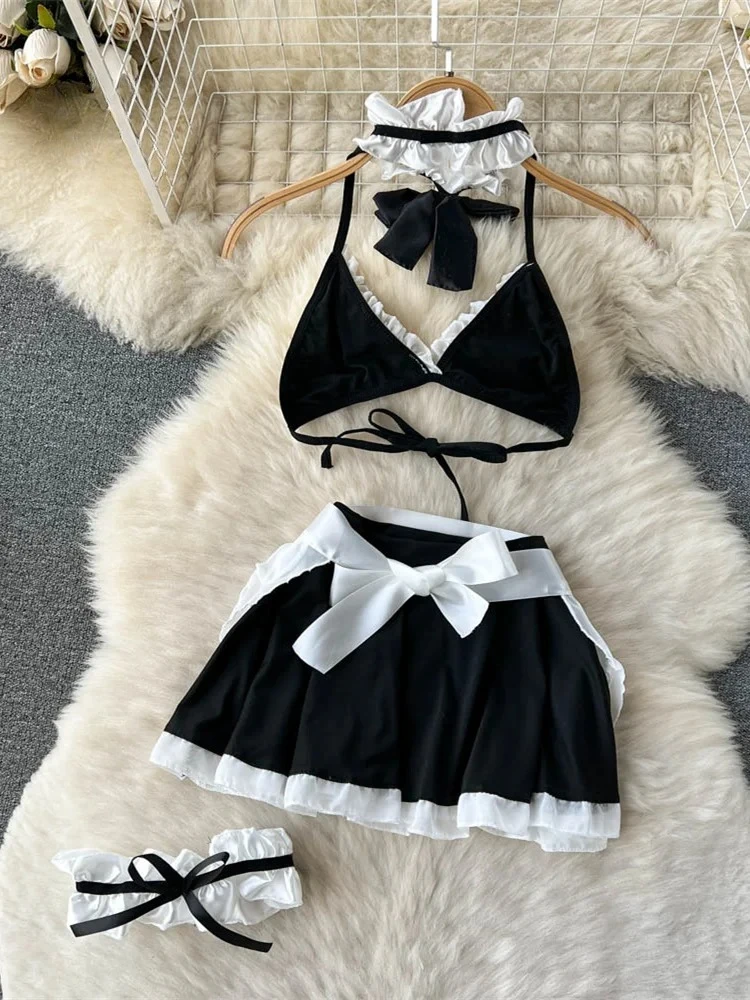 Women's Sexy Bow Lace-Up Sensual Dress Set Fashion Uniform - Trendy Comfortable Dress Ensemble for Adults New thumbnail 3