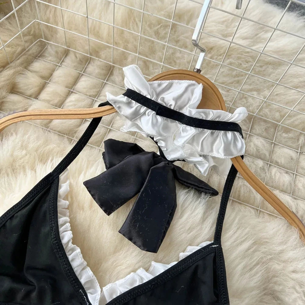 Women's Sexy Bow Lace-Up Sensual Dress Set Fashion Uniform - Trendy Comfortable Dress Ensemble for Adults New thumbnail 5