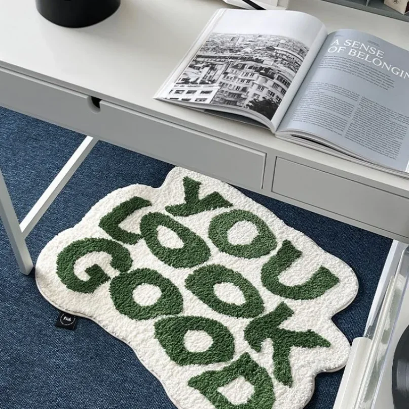 VIKAMA Irregular Letter Floor Mats, Soft And Anti-Slip Faux Cashmere Area Carpets, Bedroom Chair Floor Mats, Home Decoration thumbnail 5