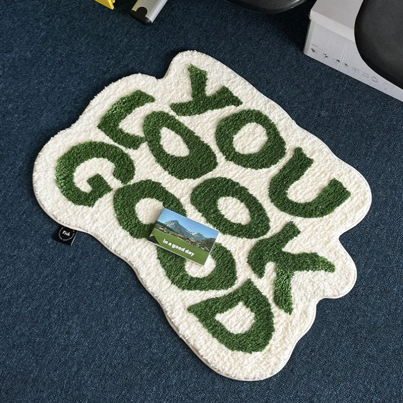 VIKAMA Irregular Letter Floor Mats, Soft And Anti-Slip Faux Cashmere Area Carpets, Bedroom Chair Floor Mats, Home Decoration thumbnail 3