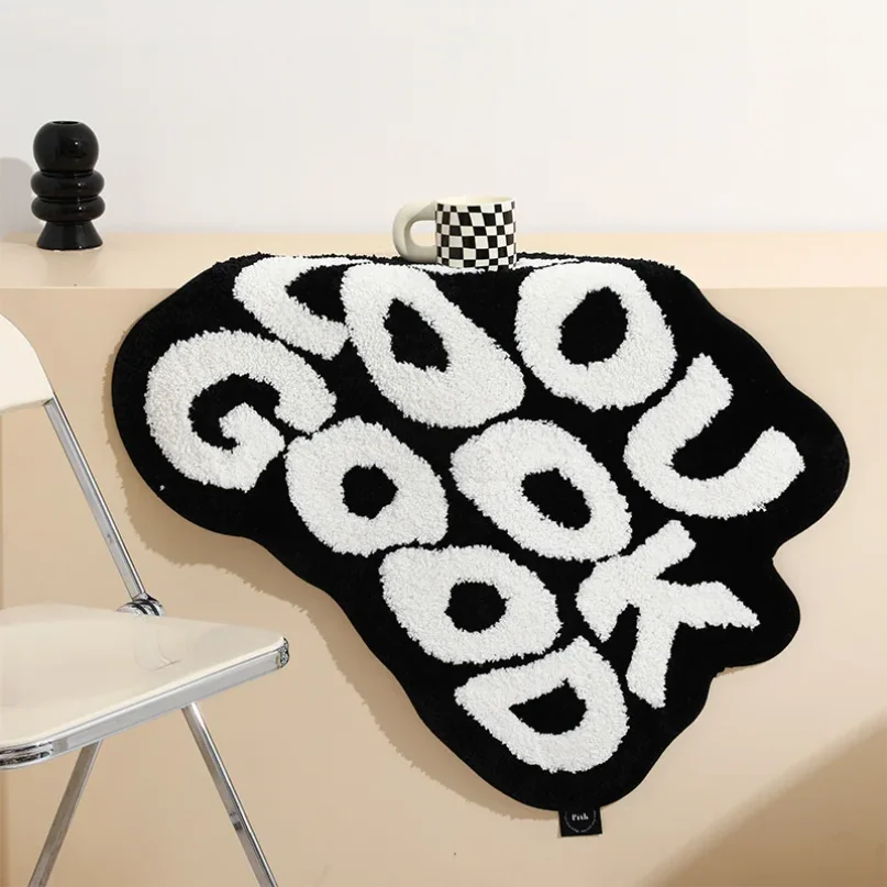 VIKAMA Irregular Letter Floor Mats, Soft And Anti-Slip Faux Cashmere Area Carpets, Bedroom Chair Floor Mats, Home Decoration thumbnail 4