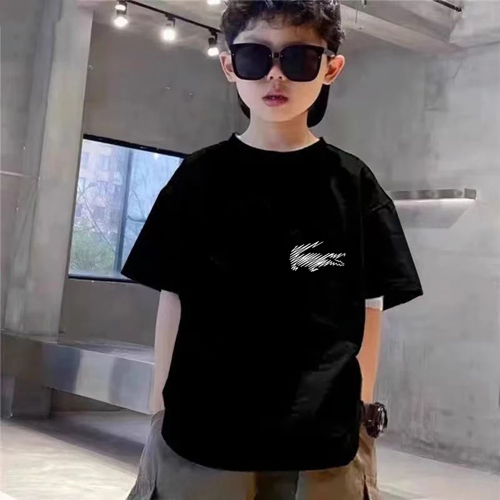 Kids Set Summer Short sleeve Print Short sleeve Children T-shirt+bottom wear Age 3-12 Girls boy black 2pcs leisure Tshirt thumbnail 4