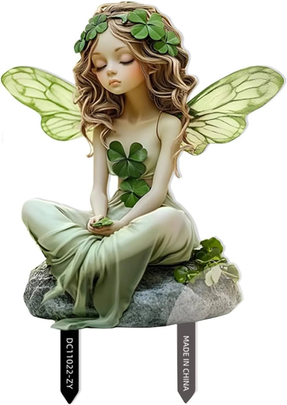 Fairy Garden Decorative Floor Insertion Clover Pattern Girl with Butterfly Wings Outdoor Terrace Decoration thumbnail 6