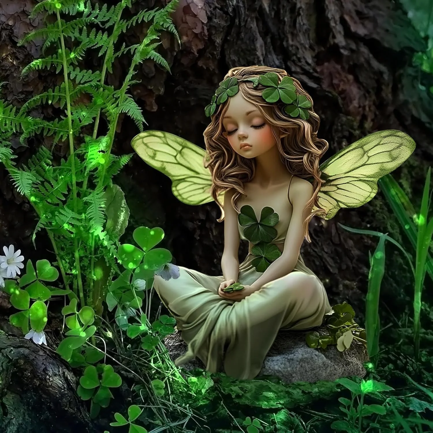 Fairy Garden Decorative Floor Insertion Clover Pattern Girl with Butterfly Wings Outdoor Terrace Decoration thumbnail 5