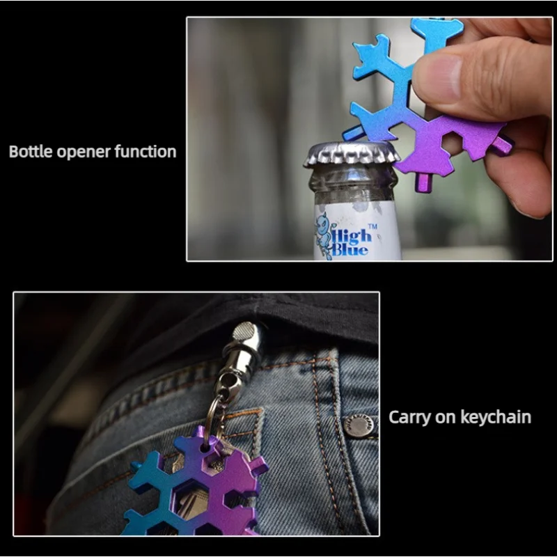 3 Snowflake Multifunctional Tool, Stainless Steel Bottle Opener, Screwdriver Wrench, Essential Christmas Camping Artifact thumbnail 6