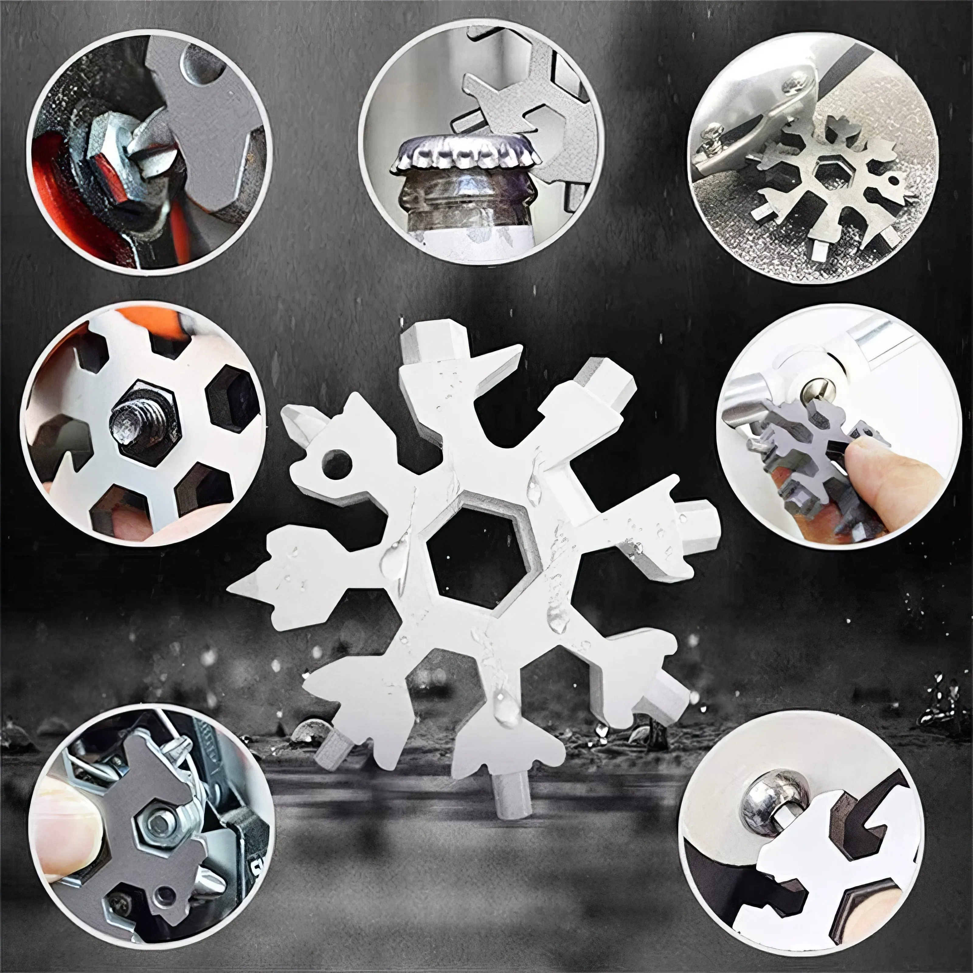 3 Snowflake Multifunctional Tool, Stainless Steel Bottle Opener, Screwdriver Wrench, Essential Christmas Camping Artifact thumbnail 4