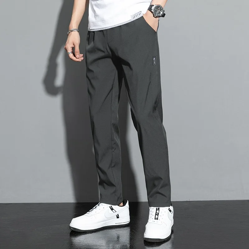 Ice silk men's pants 2026 summer new black gray thin business casual pants outdoor elastic breathable straight leg sports pants thumbnail 2