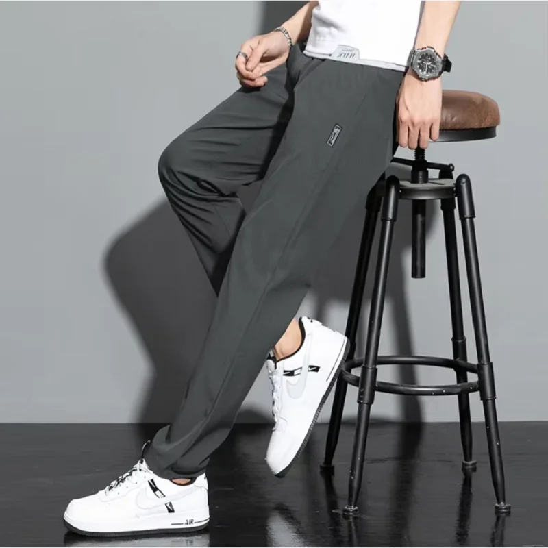 Ice silk men's pants 2026 summer new black gray thin business casual pants outdoor elastic breathable straight leg sports pants thumbnail 4