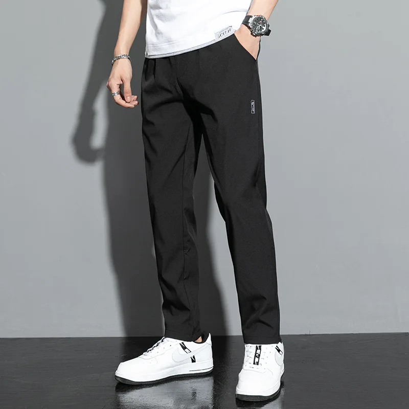 Ice silk men's pants 2026 summer new black gray thin business casual pants outdoor elastic breathable straight leg sports pants thumbnail 3
