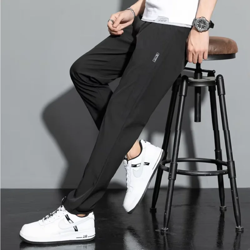 Ice silk men's pants 2026 summer new black gray thin business casual pants outdoor elastic breathable straight leg sports pants thumbnail 6