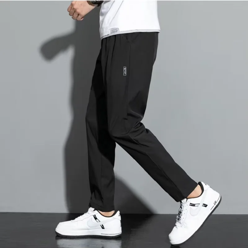 Ice silk men's pants 2026 summer new black gray thin business casual pants outdoor elastic breathable straight leg sports pants thumbnail 5