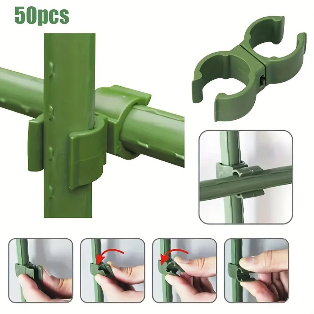 50 Pieces of 11mm Plant Support Connectors, Practical Fixed Cross Clips for Plant Transplanting, Garden Frame Pole Connectors, Suitable for Garden and Courtyard Planting Tools