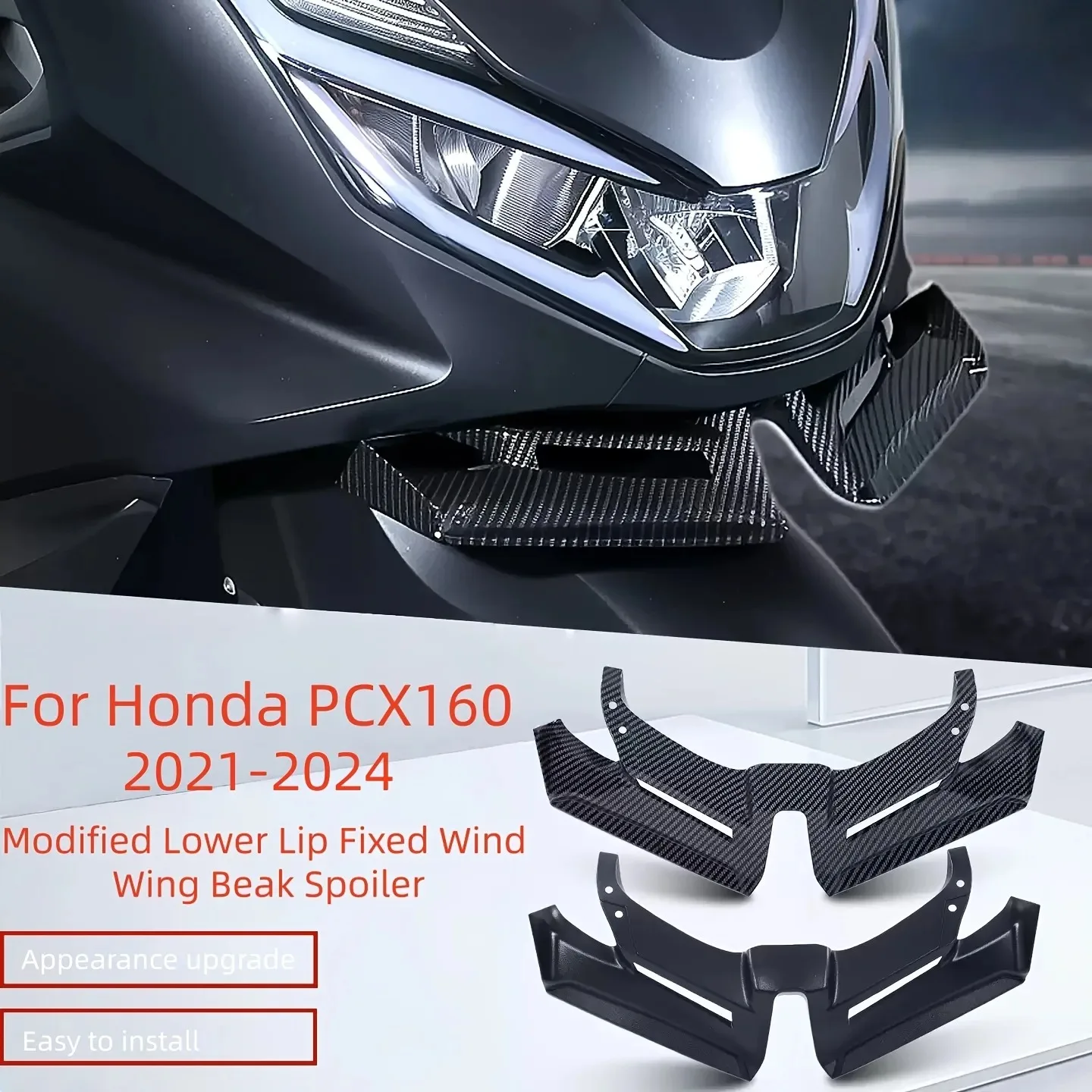 For Honda PCX160 2021-2024 Modified Lower Lip Fixed Wind Wing Beak Spoiler Decorative Front Lip Protective Cover Accessory