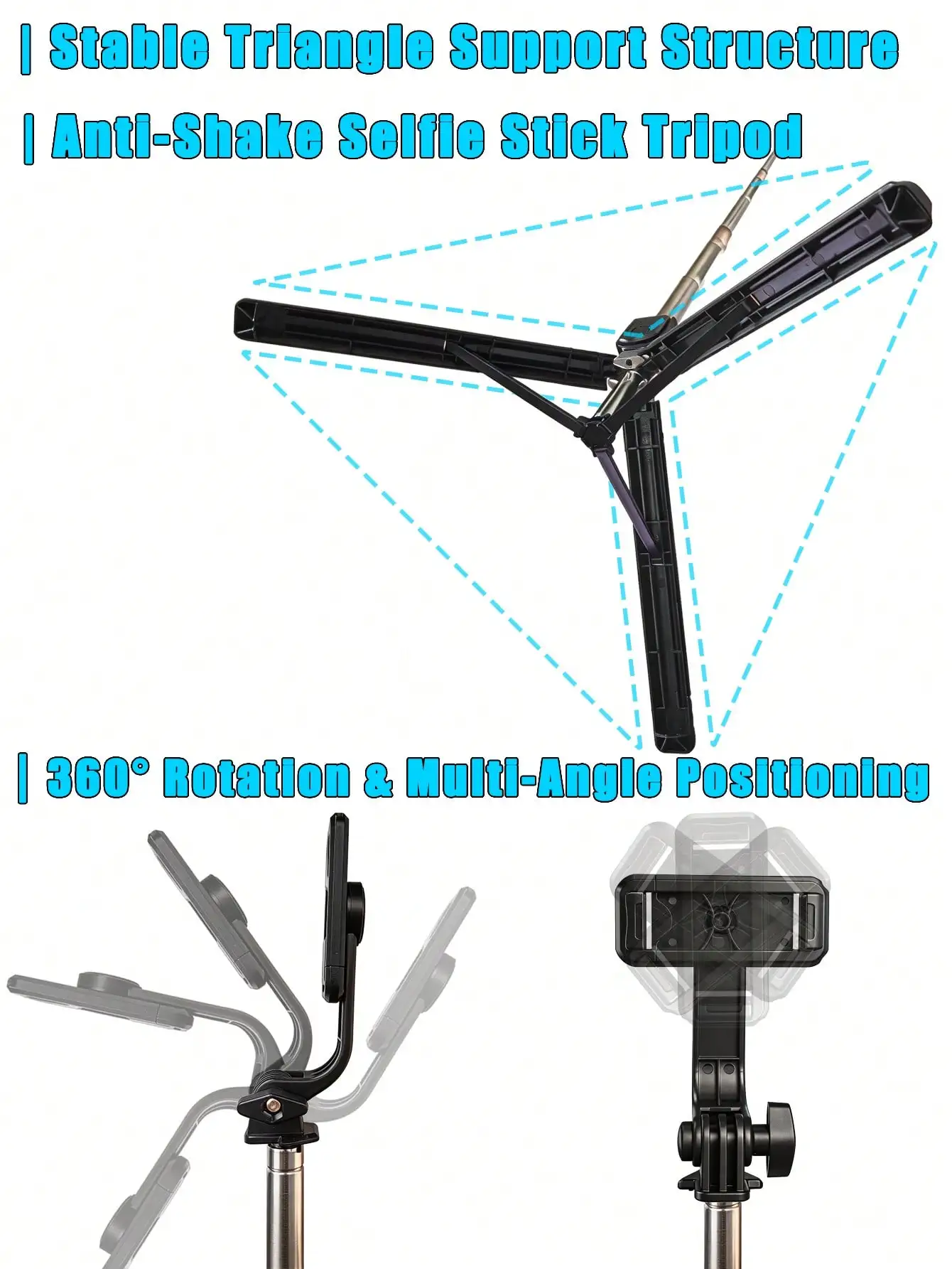 1700mm Extendable Selfie Stick Tripod with Bluetooth Remote, Foldable Phone Monopod for Stable Live Streaming & Vlogging thumbnail 4