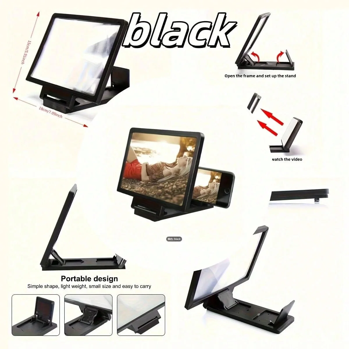 3D Mobile Screen Amplifier - Dual Screen HD Amplifier with Portable Hands Free Stand, Suitable for Smartphones/Tablets, Can Ampl thumbnail 2