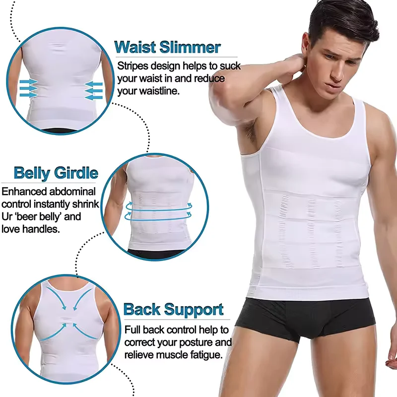 Men's Compression Body Shaper Vest Slimming Tank Top Waist Trainer Belly Control Undershirt Shapewear Sleeveless Soft Shirt thumbnail 4