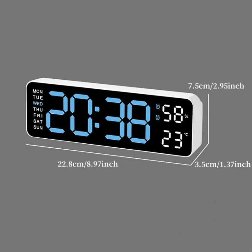 9 Inch Large Digital Wall Clock USB Powered TEMP Humidity Week Auto Dimmer DST Table Clock 12/24H Electronic LED Alarm Clock thumbnail 6