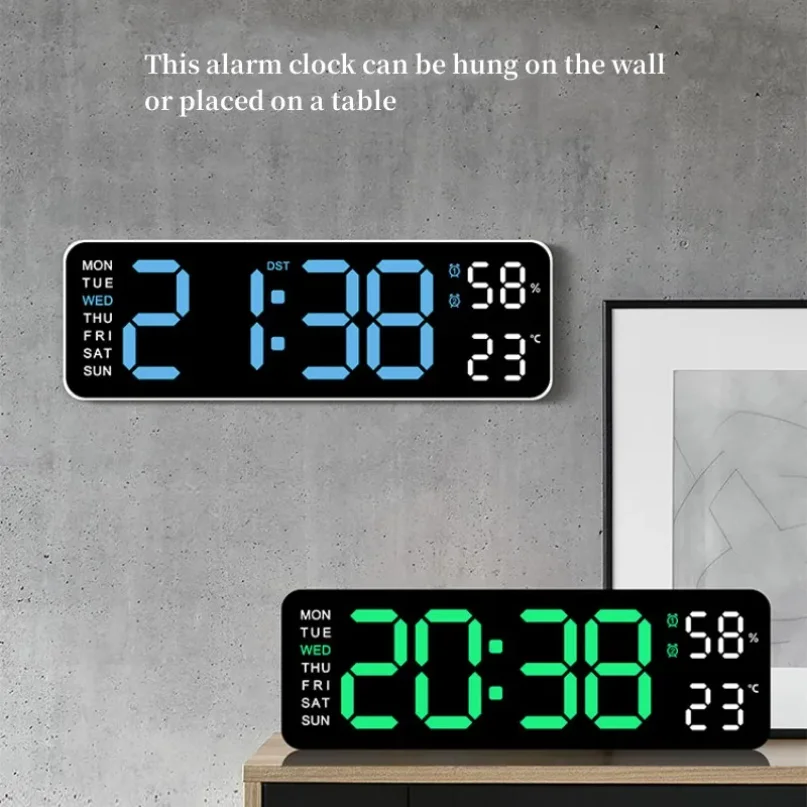 9 Inch Large Digital Wall Clock USB Powered TEMP Humidity Week Auto Dimmer DST Table Clock 12/24H Electronic LED Alarm Clock thumbnail 3