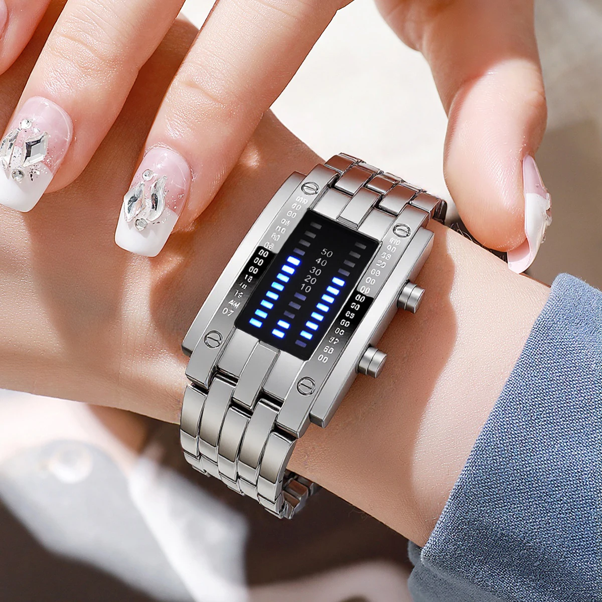 Korean-Style Trendy Led Iron Man Dual-Line Binary Fashion Student Couple Personalized Electronic Watch thumbnail 5