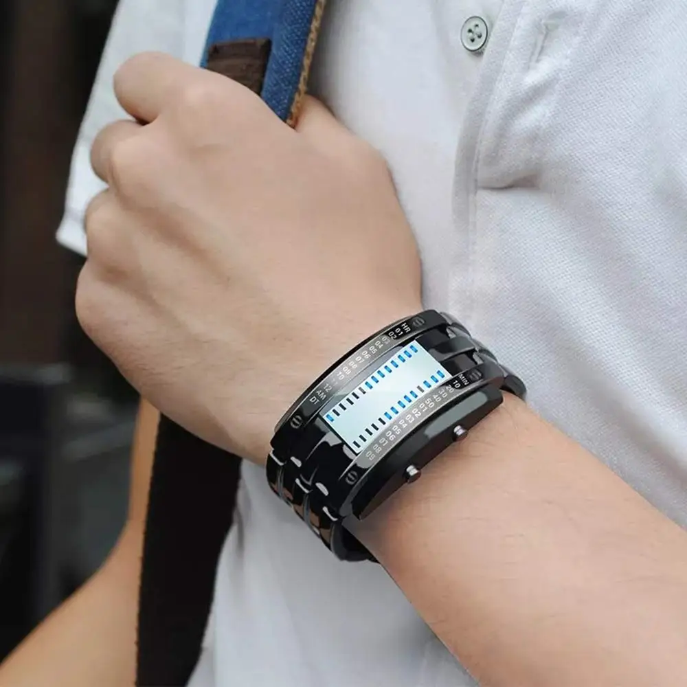 Korean-Style Trendy Led Iron Man Dual-Line Binary Fashion Student Couple Personalized Electronic Watch thumbnail 4