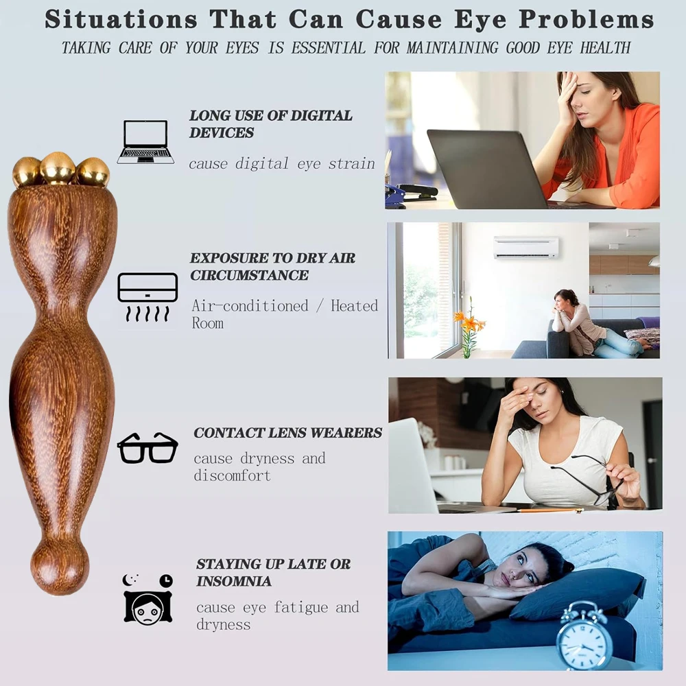 Eye Massage Sticks,Sandalwood Eye Face Roller Massager,Eyes Fatigue Relief Massage Stick for Reducing Puffiness Bags Muscle Ache thumbnail 6