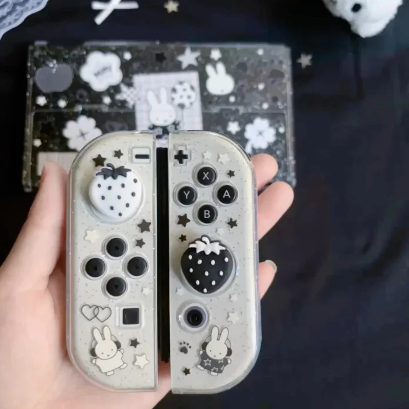 New In Stock Miffy Co-Branded Nintendo Switch OLED NS NS2 LITE Protective Case Glitter Handle Cover Transparent Black White Gift thumbnail 3