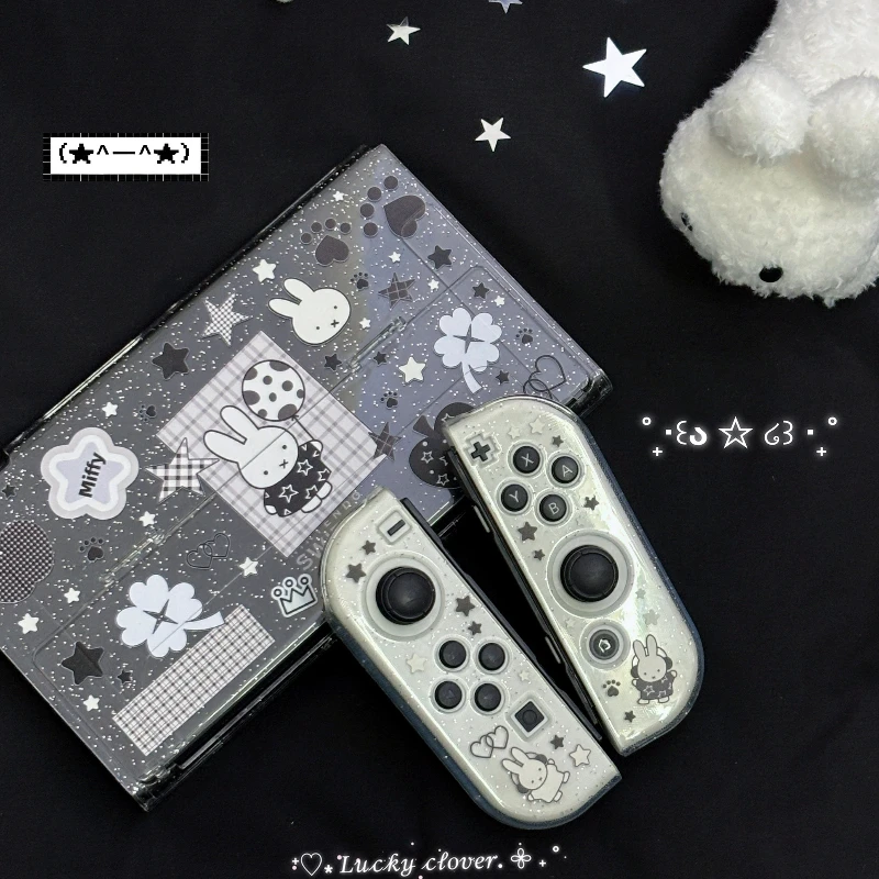 New In Stock Miffy Co-Branded Nintendo Switch OLED NS NS2 LITE Protective Case Glitter Handle Cover Transparent Black White Gift thumbnail 2