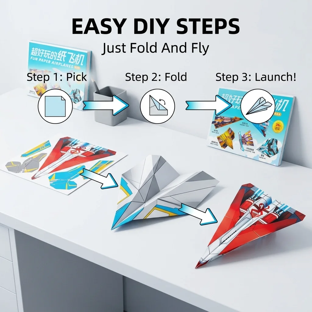 Educational Paper Airplane Origami Belt Kit Fun Handmade Tutorial Develop Hands On Ability 3D Airplane Craft Educational Toy thumbnail 3