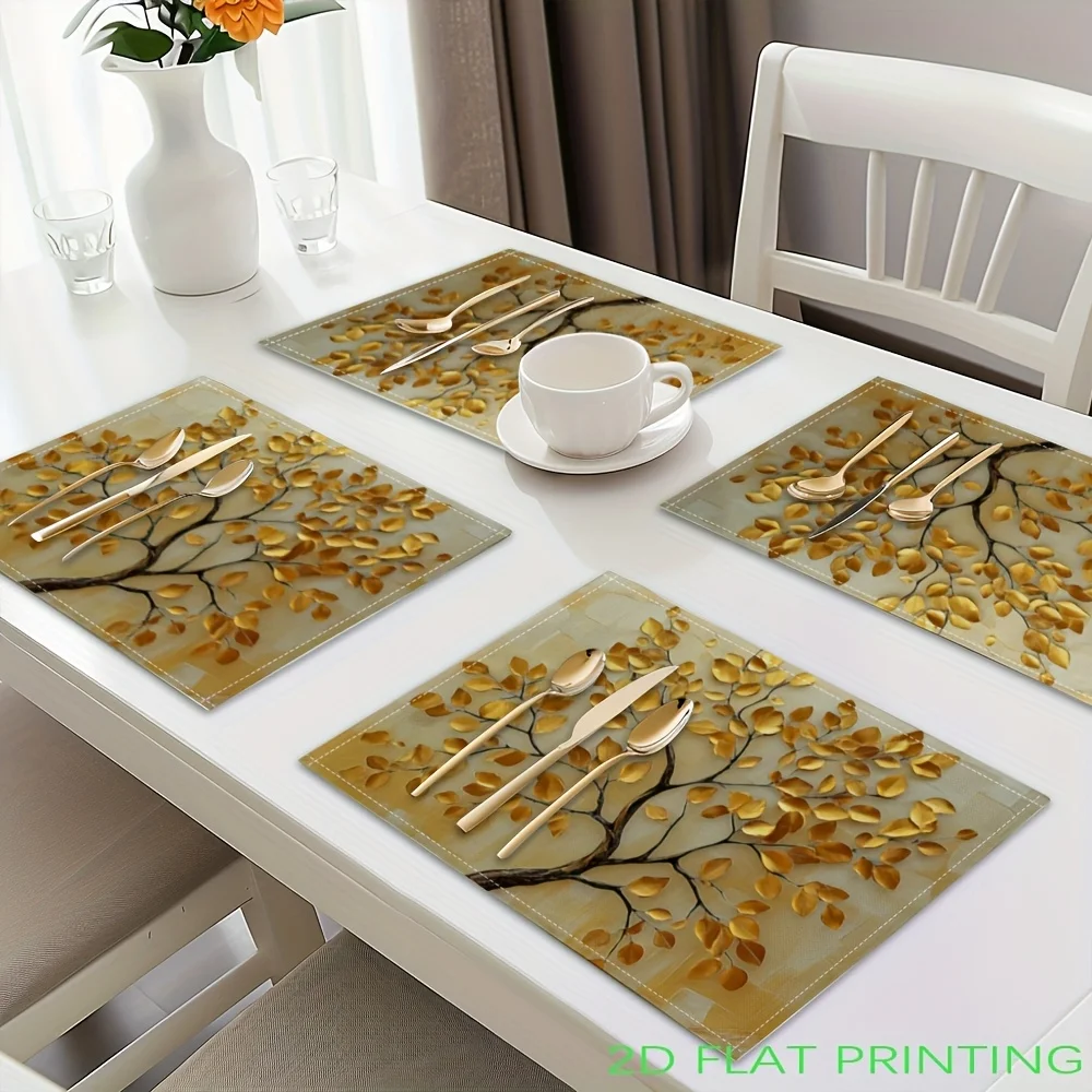 Flat Printing Golden Leaves Tree Printed Placemats,Table Mats Washable Placemats for Kitchen Dining Table Decoration