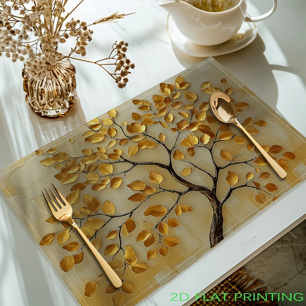 Flat Printing Golden Leaves Tree Printed Placemats,Table Mats Washable Placemats for Kitchen Dining Table Decoration thumbnail 2