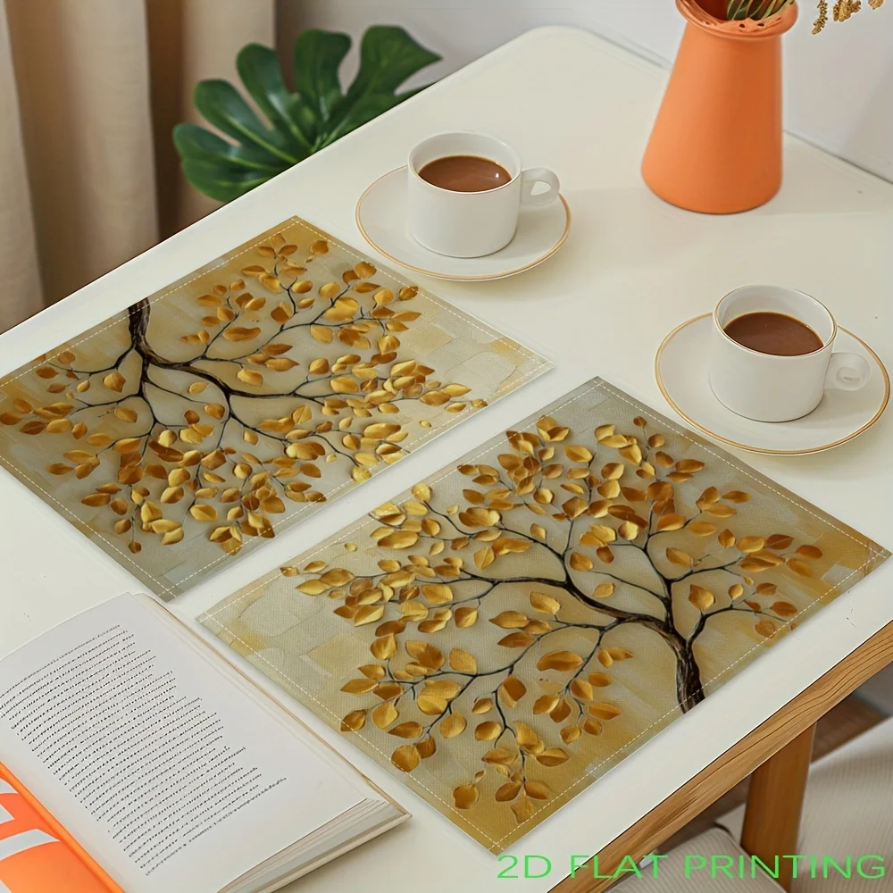 Flat Printing Golden Leaves Tree Printed Placemats,Table Mats Washable Placemats for Kitchen Dining Table Decoration thumbnail 5