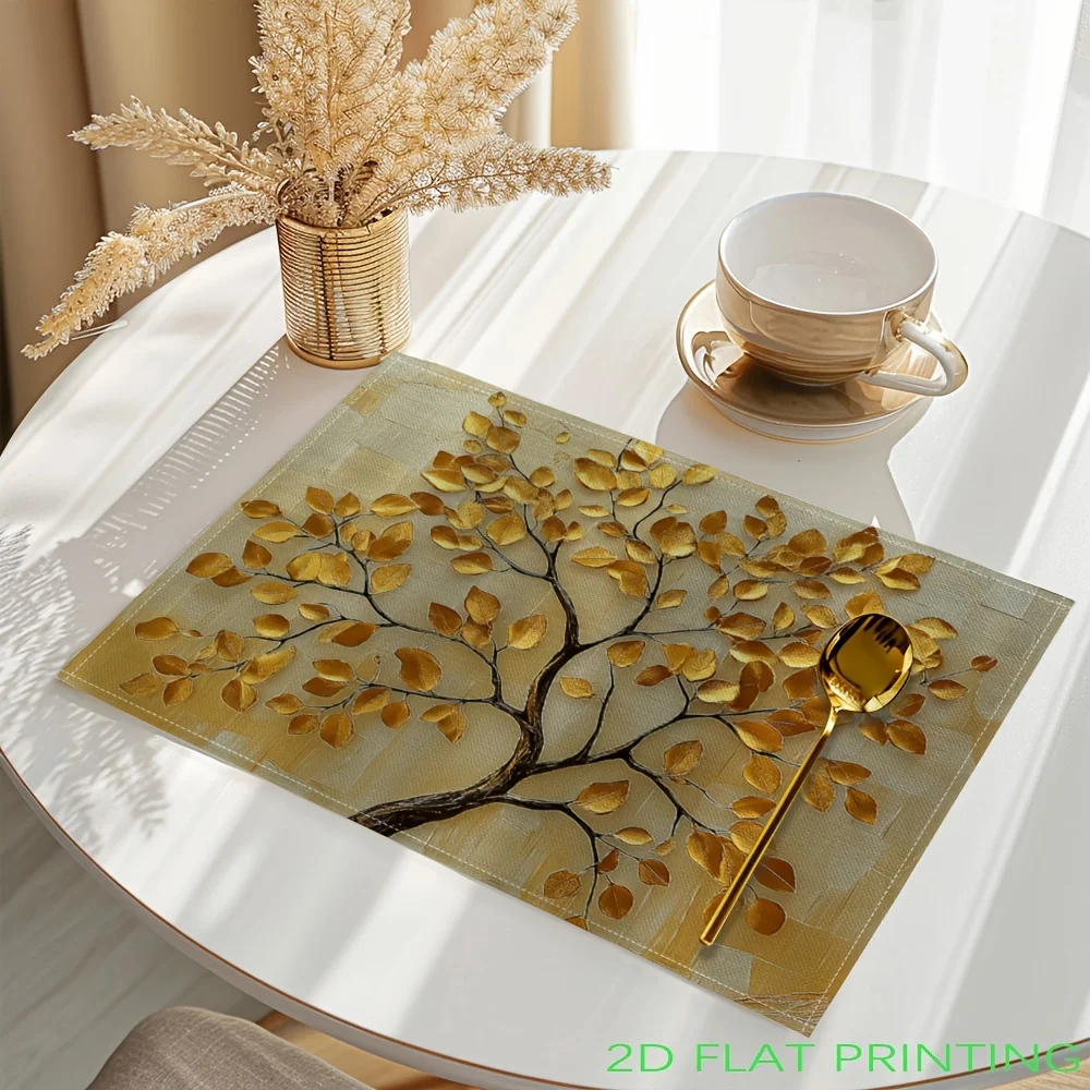 Flat Printing Golden Leaves Tree Printed Placemats,Table Mats Washable Placemats for Kitchen Dining Table Decoration thumbnail 4