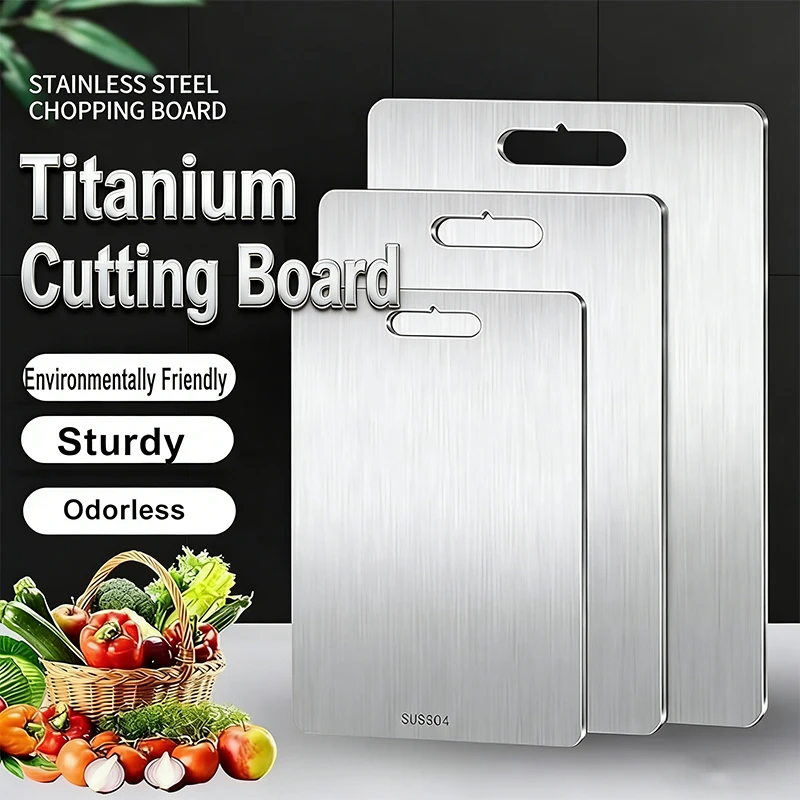 Titanium Cutting Boards for Kitchen Stainless Board 304 Steel Thickened Double Sided Food Grade Portable Fruit Meat Chopping thumbnail 2