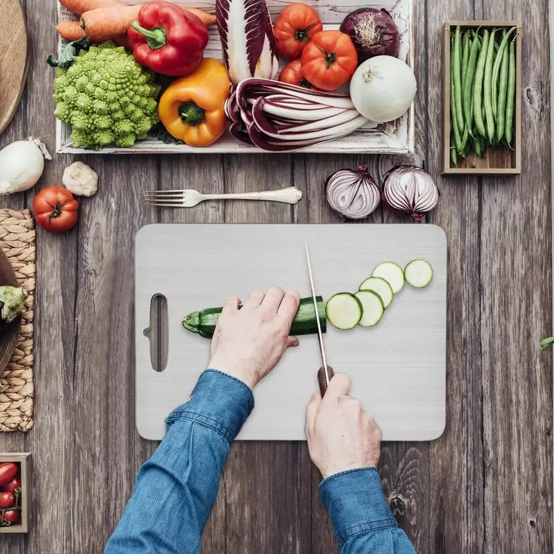 Titanium Cutting Boards for Kitchen Stainless Board 304 Steel Thickened Double Sided Food Grade Portable Fruit Meat Chopping thumbnail 3