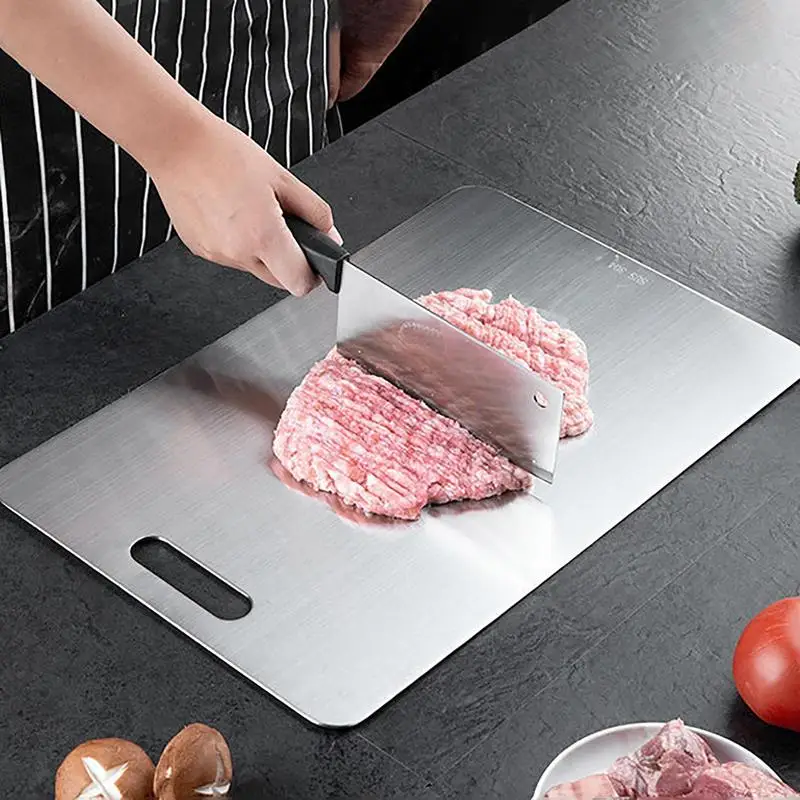 Titanium Cutting Boards for Kitchen Stainless Board 304 Steel Thickened Double Sided Food Grade Portable Fruit Meat Chopping thumbnail 4