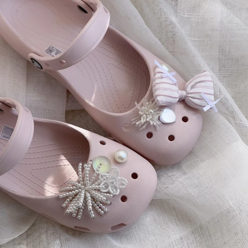 Harajuku Luxury Pearl Shoe Charms Set Women Retro Ballet Shoes charms pack fashion Shoe decorations DIY Pearl Shoe Accessories