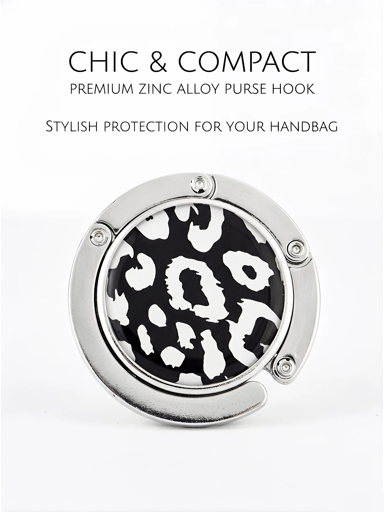 Modern Zinc Alloy Folding Purse Hook for Table Leopard Print Geometric Handbag Hanger Portable Desktop Bag Holder Women Office C thumbnail 6