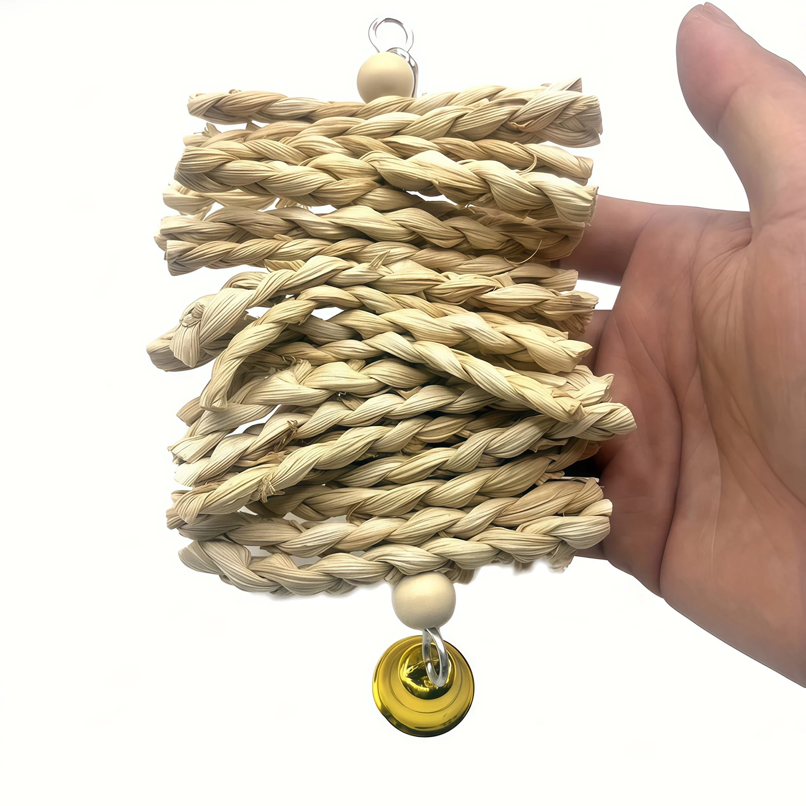 Parrot Chew Toys Natural Corn Husk Braided Teething Bell String Chewing Toys For Pet Birds Entertainment And Anxiety Relief thumbnail 3