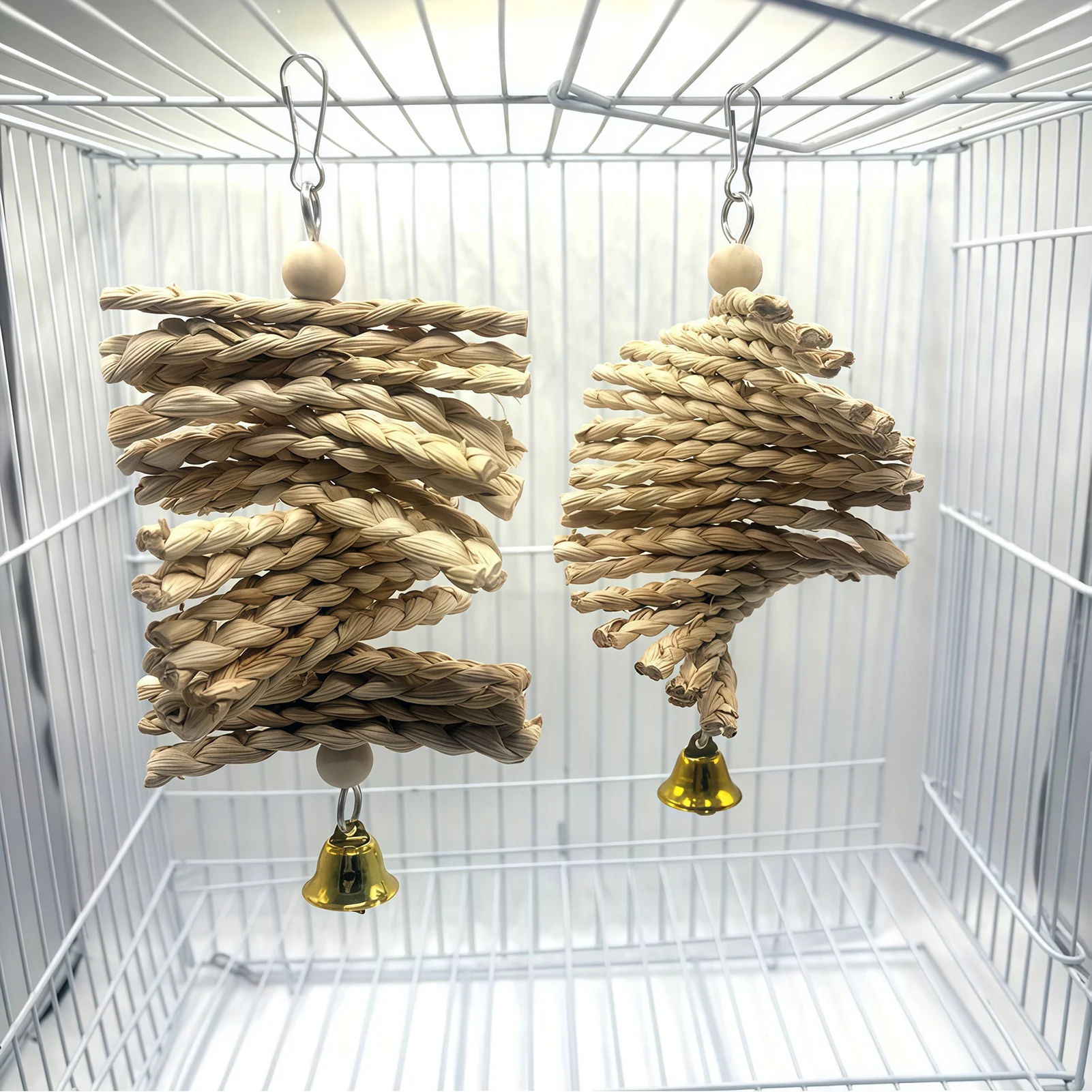 Parrot Chew Toys Natural Corn Husk Braided Teething Bell String Chewing Toys For Pet Birds Entertainment And Anxiety Relief thumbnail 2