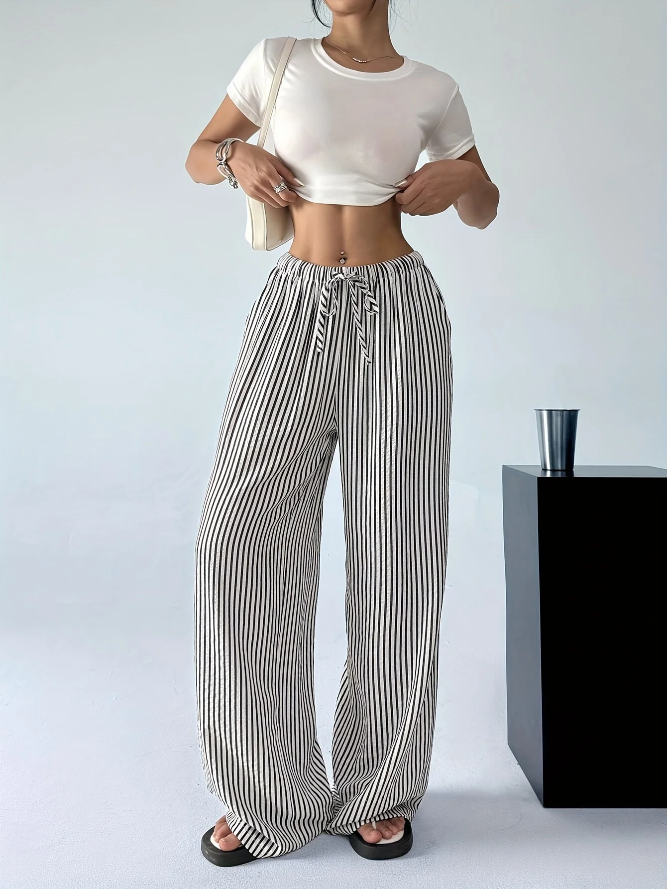 Women's Fashion Striped Wide-Leg Trousers thumbnail 3