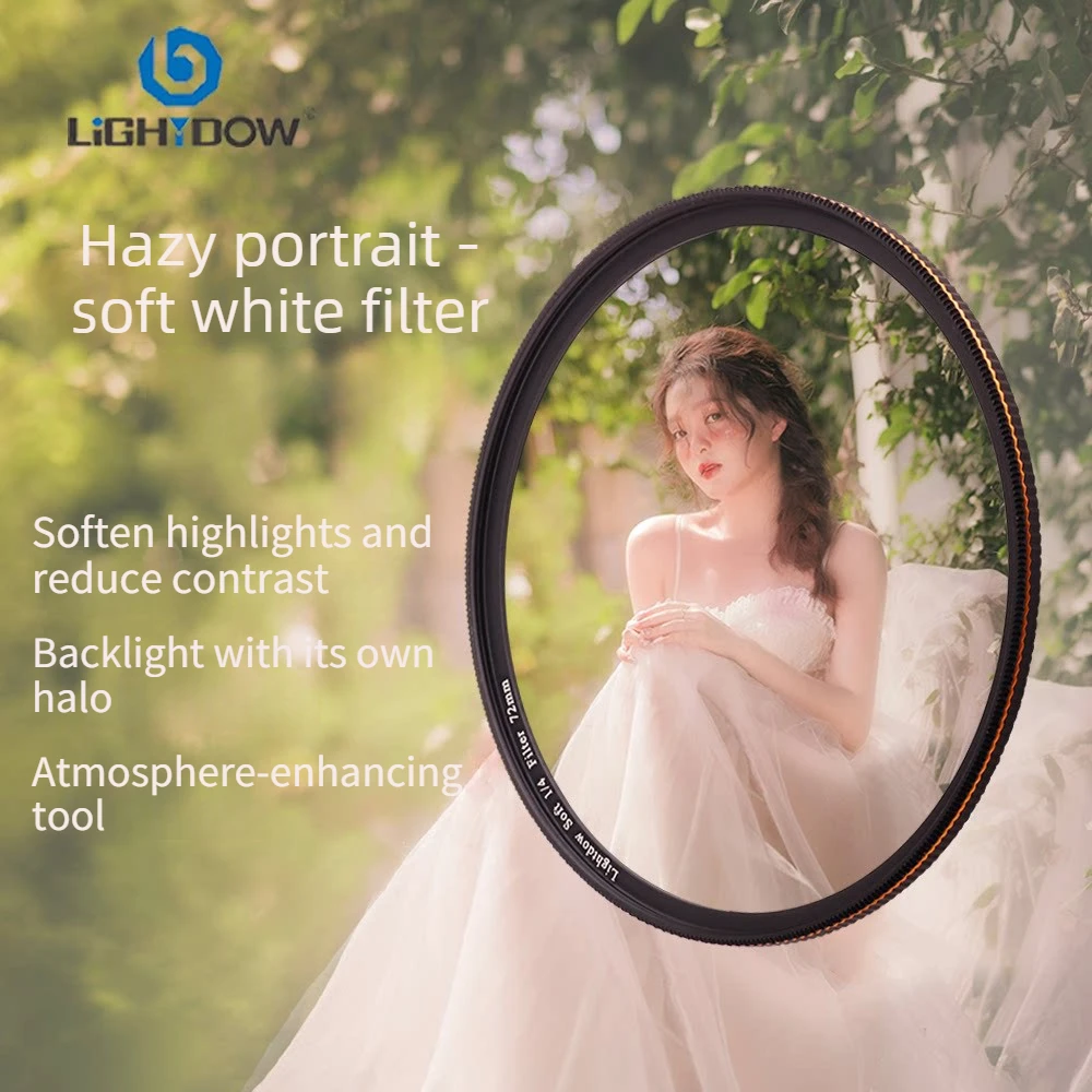 Lightdow White Soft Lens Filter 1/4 1/8 Fit 52 55 58 62 67 72 77 82mm Soft Filter White Mist Soft Focus Dreamy Cinematic Effect thumbnail 3