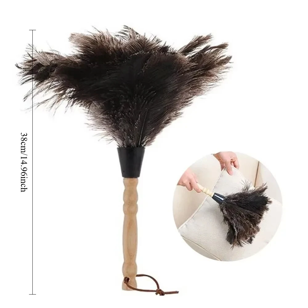 Ostrich Feather Duster with Wooden Handle Anti-static Dust Removal Brush for Home Office Furniture Daily Cleaning Tools thumbnail 6