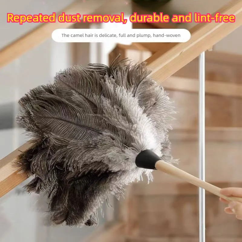 Ostrich Feather Duster with Wooden Handle Anti-static Dust Removal Brush for Home Office Furniture Daily Cleaning Tools thumbnail 3