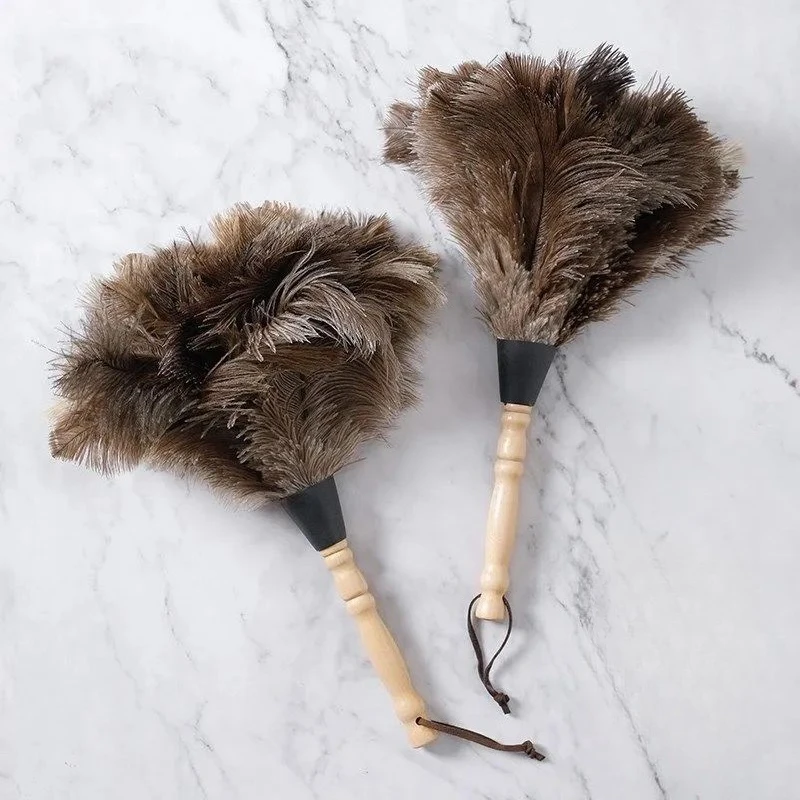Ostrich Feather Duster with Wooden Handle Anti-static Dust Removal Brush for Home Office Furniture Daily Cleaning Tools thumbnail 4