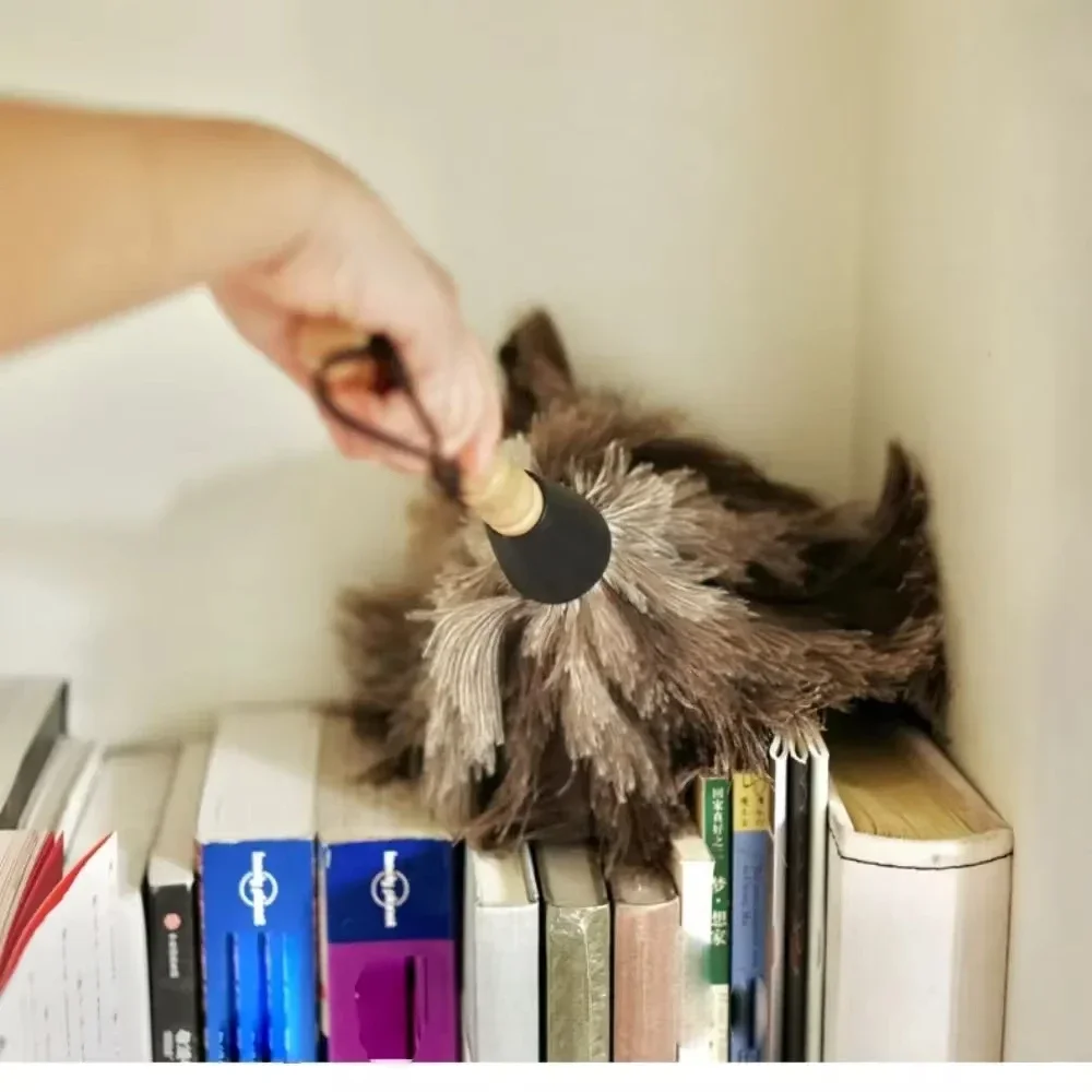 Ostrich Feather Duster with Wooden Handle Anti-static Dust Removal Brush for Home Office Furniture Daily Cleaning Tools thumbnail 5