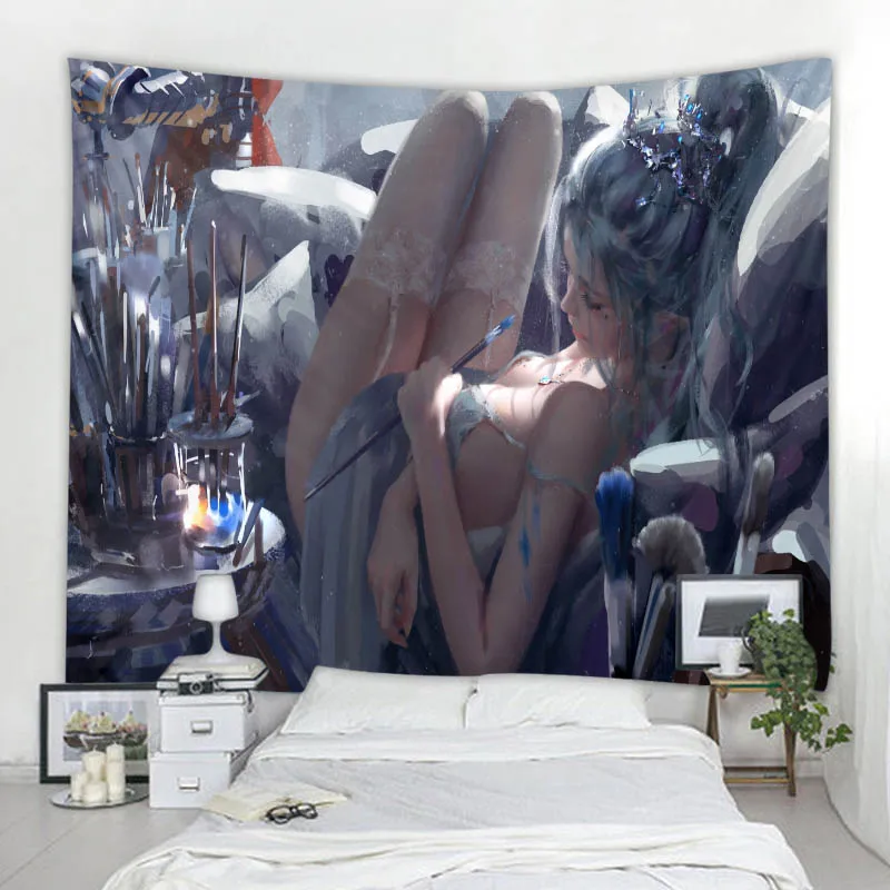 Ghost Blade by wlop comic character decoration tapestry dormitory bedroom bedside wall background cloth psychedelic decoration thumbnail 4