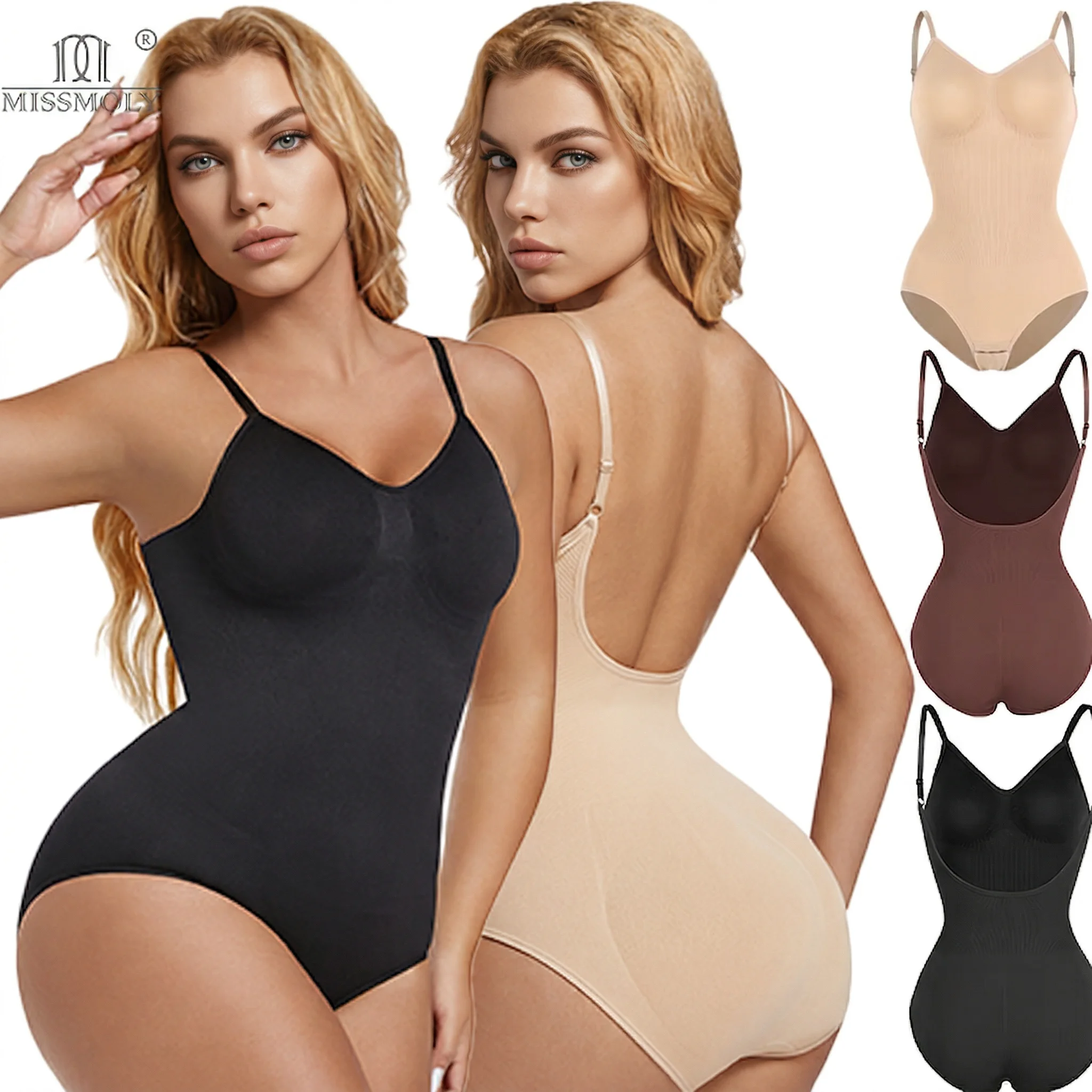 Women's Low Back Bodysuits Shapewear Open Crotch Body Shaper Sexy Tummy Control Push Up Corset Tank Top Soft Backless Underwear thumbnail 2